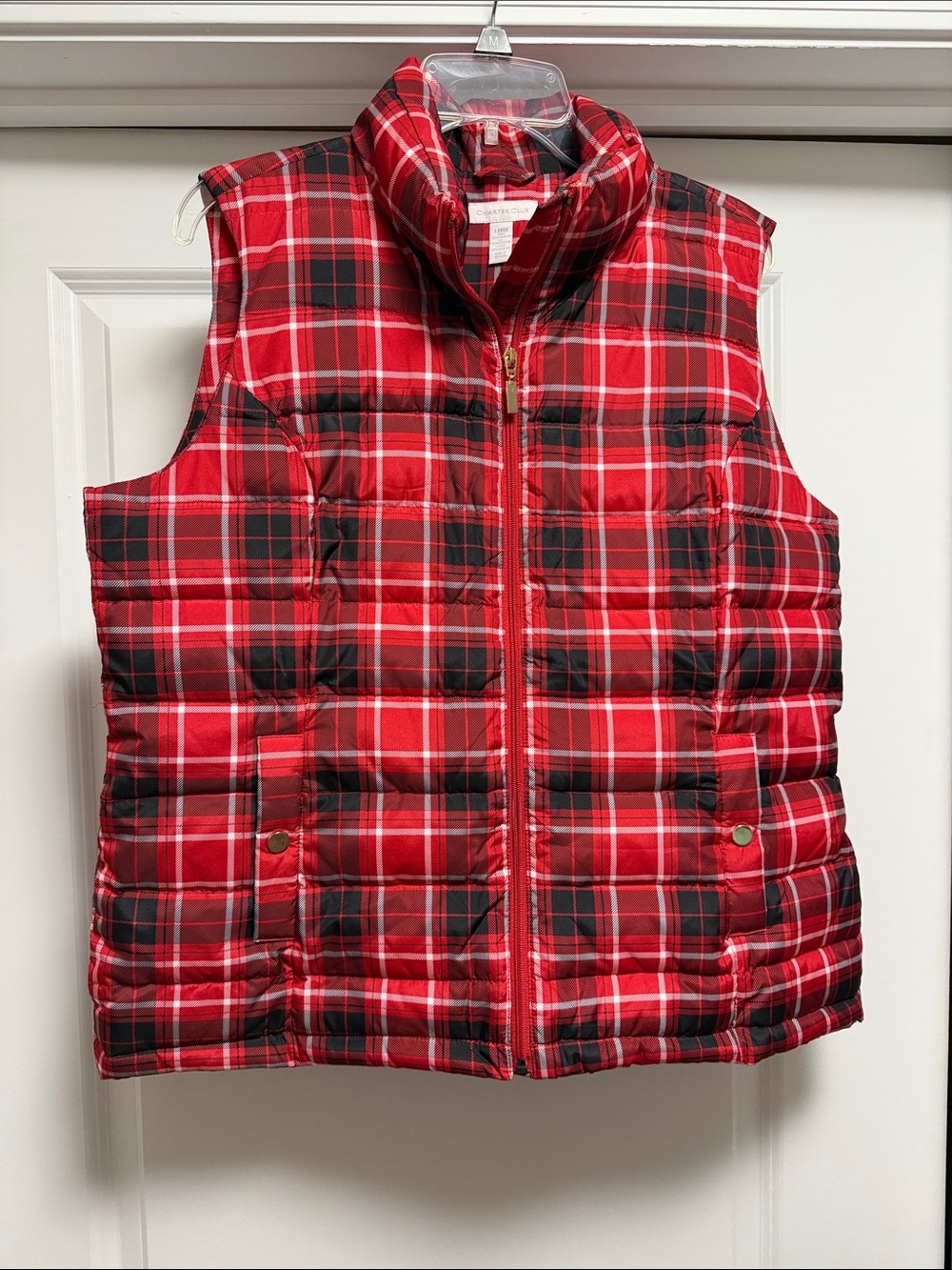 Charter Club Red Plaid Quilted Puffer Vest